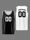Customizable Polyester Basketball Tank Top, Breathable & Washable, Scoop Neck, Sleeveless, Knit Fabric, 210g/m&sup2;, for Sports & Casual Wear, Adult - Black & White
