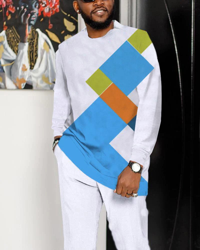 Men's Casual Color Blocking Long Sleeve Walking Suit-172