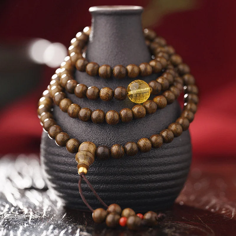 Agarwood Amber Red Agate 108 Mala Beads 999 Gold Brunei Heart Sutra Strength Meditation Bracelet