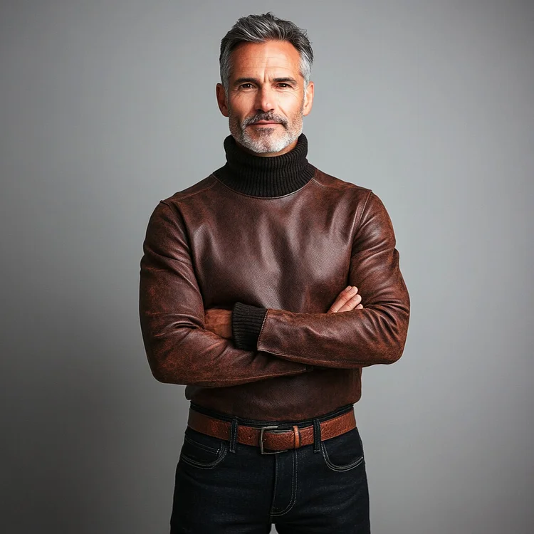 Men's Knitted Leather Simple Patchwork Sweater-inspireuse