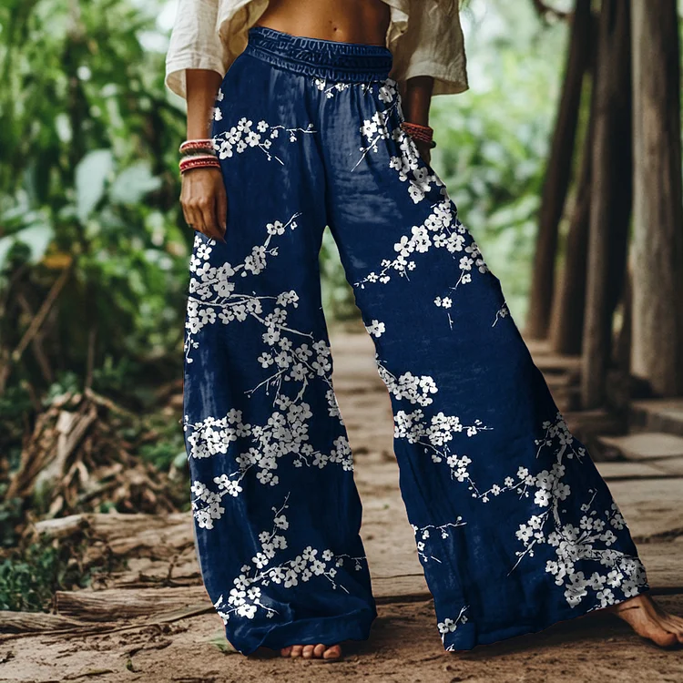 Vintage Floral Art Print Loose Pants