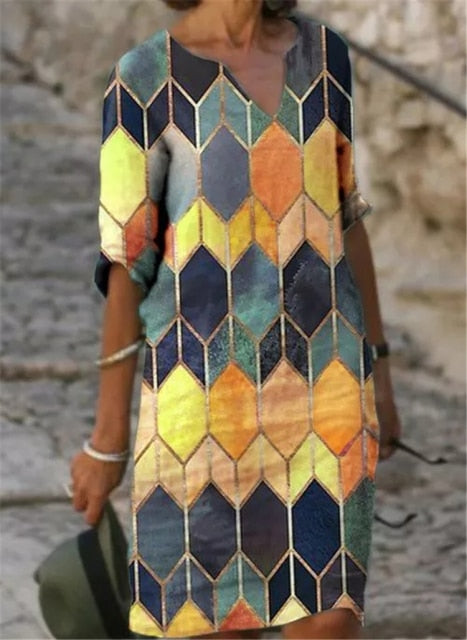 Fashion casual dress, plus size V-neck dress, all-match base dress Lanfubeisi