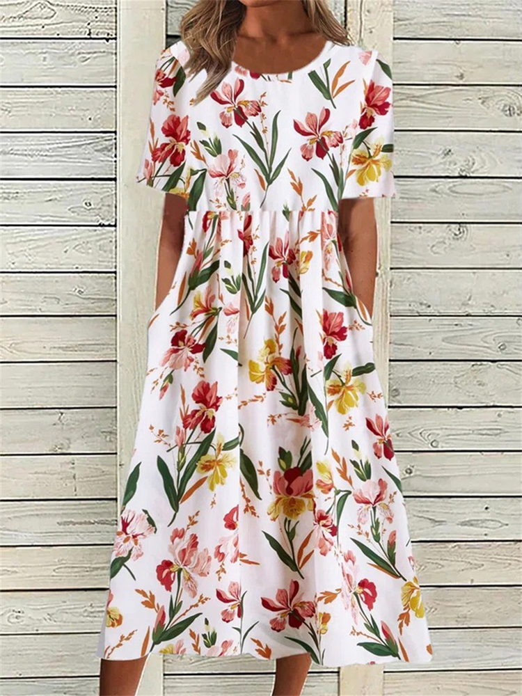 Elegant Floral Pleated Wide Skirt Maxi Dress wearshes