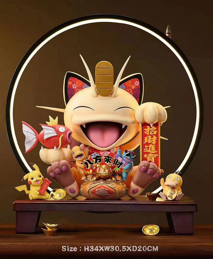 Pre-Order Small & Big Scale Fortune Meowth with LED - Pokemon Resin Statue - RP Studios 