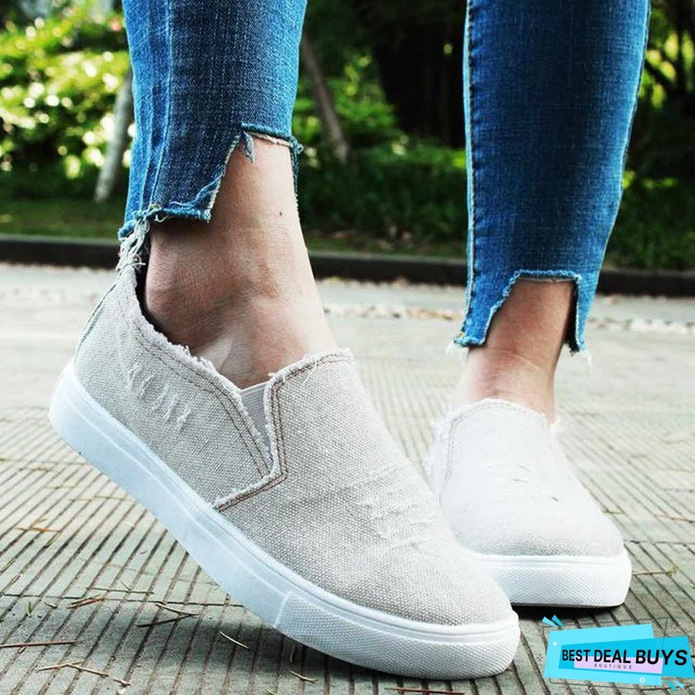 Women Denim Canvas Casual Platform Breathable Footwear Classic Loafers A Pedal Lazy Sneakers Shoes