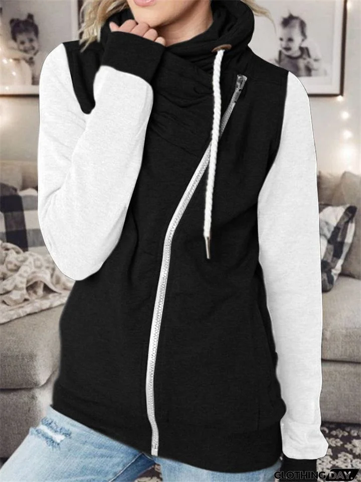 Vogue Personality Contrast Color Zipper Female Hoodies