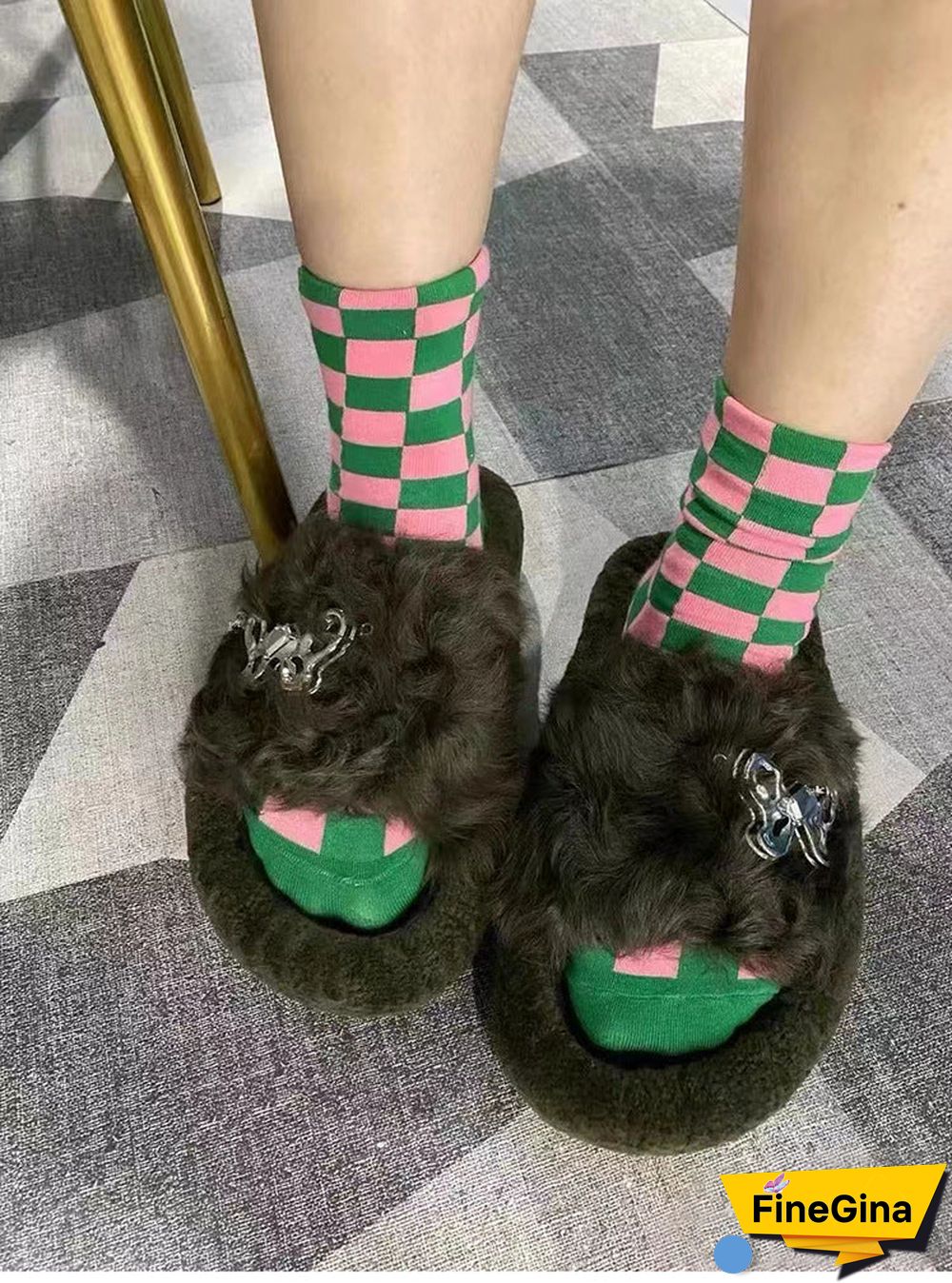 Women's Casual Solid Color Butterfly Open Toe Flat Sole Plush Slippers