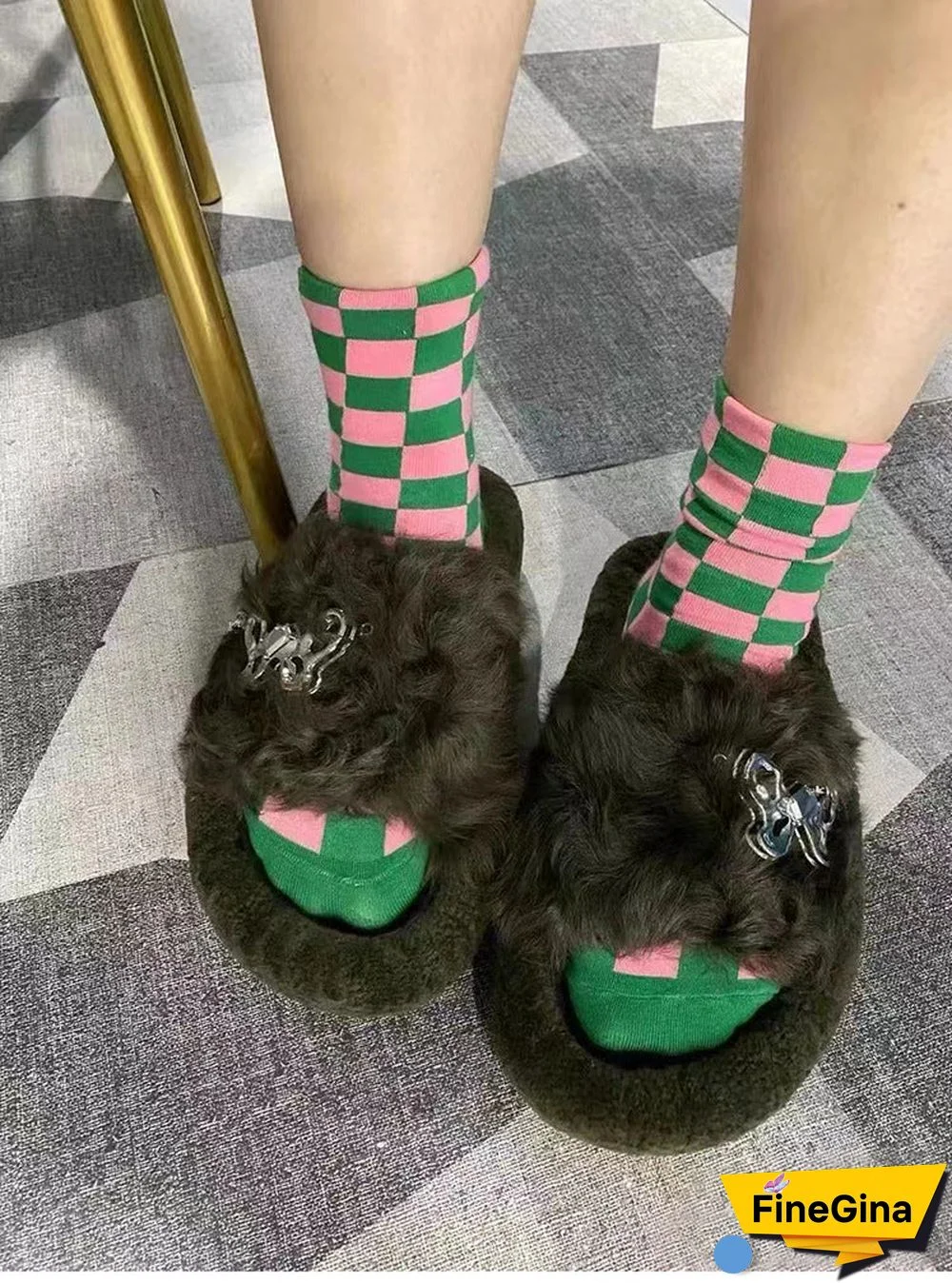 Women's Casual Solid Color Butterfly Open Toe Flat Sole Plush Slippers