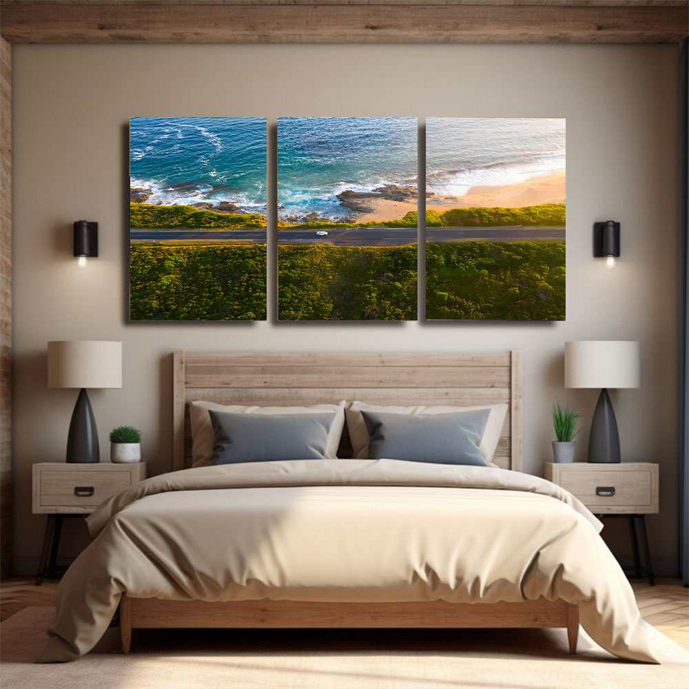3-Piece Set Coastal Road And Blue-Bay Canvas Art