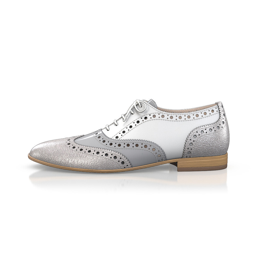 Gray Round Toe Chunky Heel Lace-Up Classic Oxford Shoes Nicepairs
