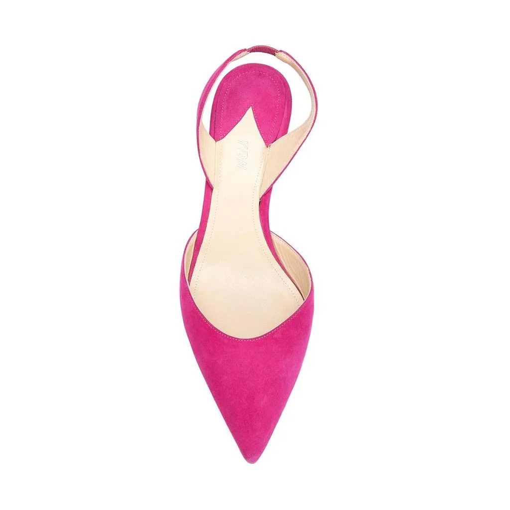 Cute Pink Vegan Suede Kitten Heel Pointed Toe Slingback Pumps