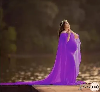 Chiffon Shawl Dress Maternity Photography Props Elegant Maxi Gown Pregnancy Shoulderless