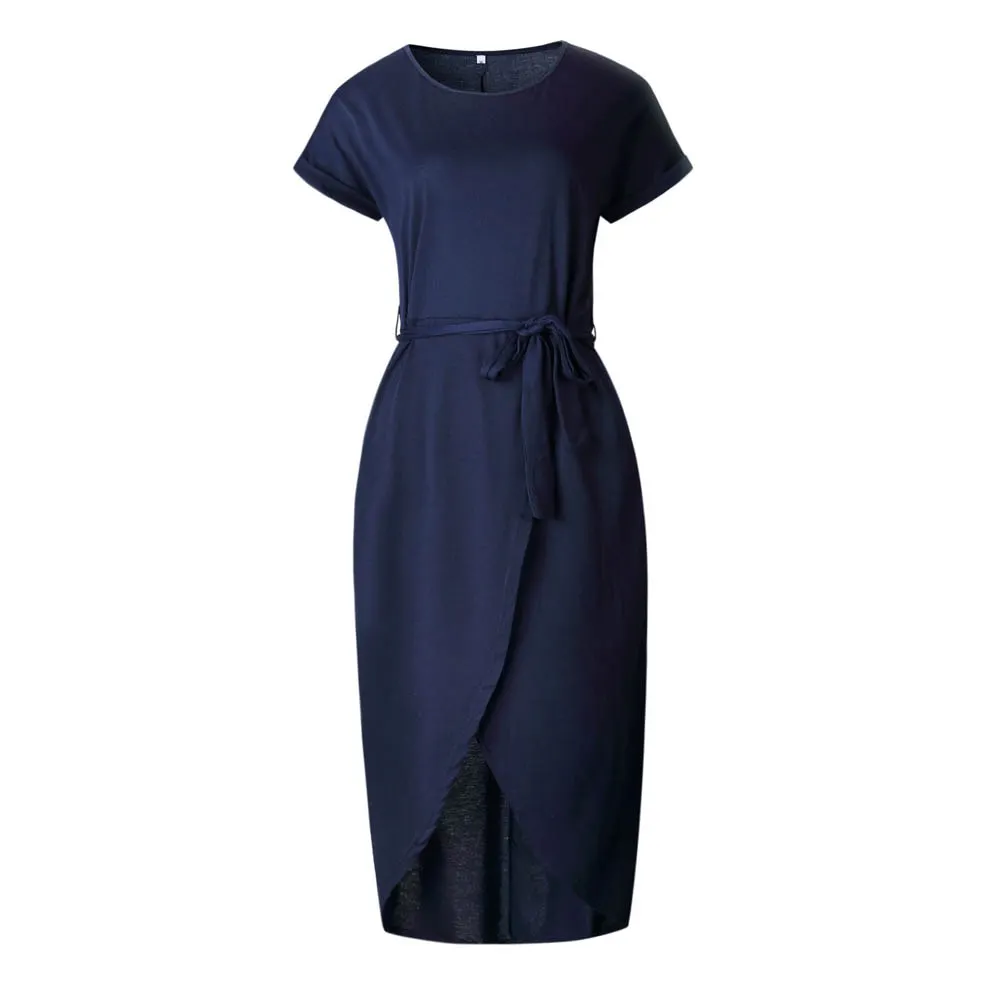 Spring/summer/autumn 6 Color Women Casual Dress Short Sleeves Asymmetrical Blue Green Daily Maxi Summer Dress Elegant Home Dress