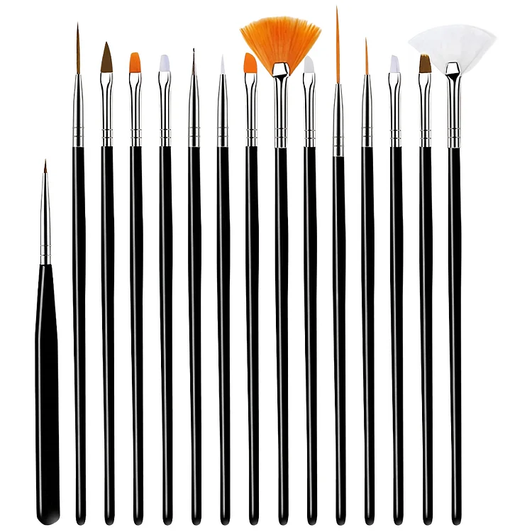 15pcs Nail Brush Pen Professional Nail Art Painting Drawing Brush (Black)
