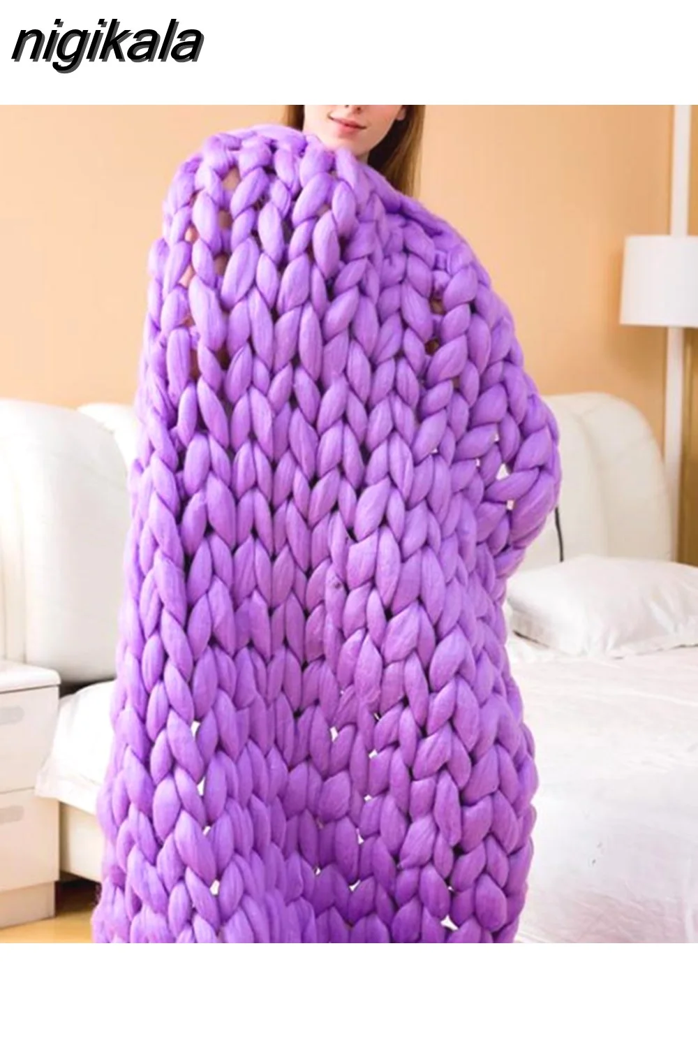 nigikala Chunky Merino Wool Blanket Thick Big Yarn Roving Knitted Blanket Winter warm Throw Blankets sofa bed blanket