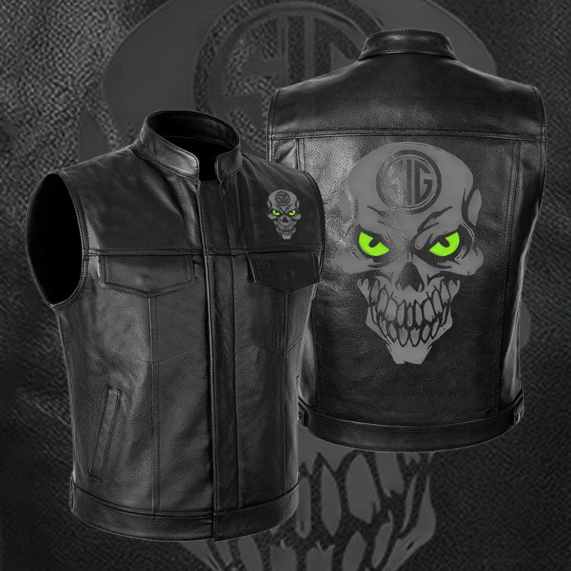 Sigma Razor Vest SIG SAUER Skull Men's Motorcycle Leather Pocket Vest