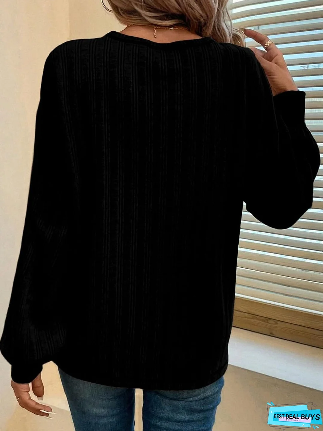 Mandy Contrast Stitching Round Neck Long Sleeve T-Shirt