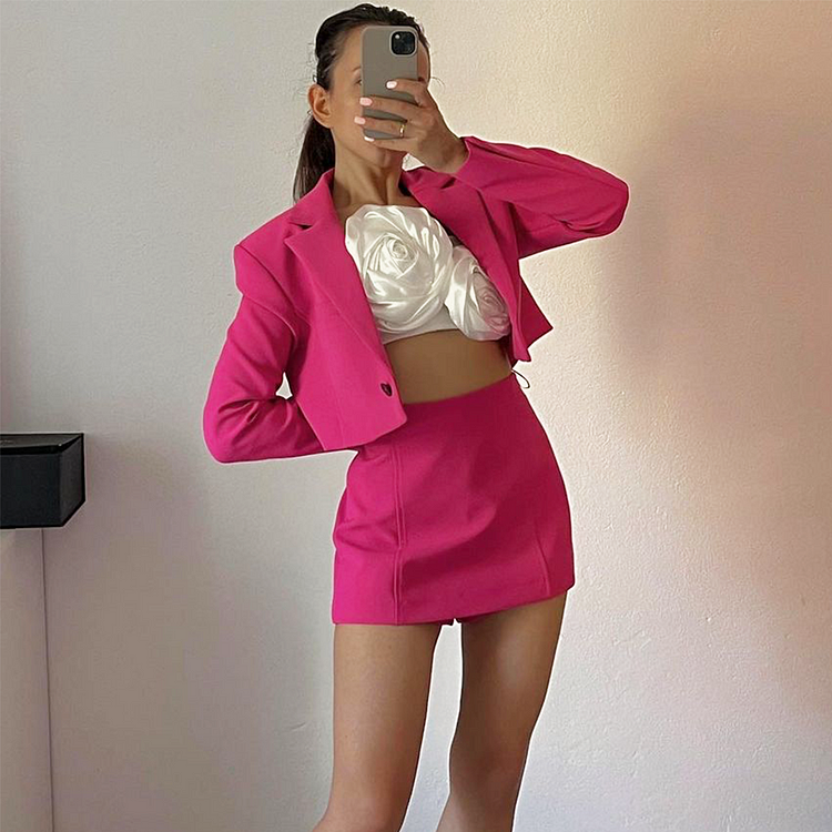 Fashion Solid Color Culotte and Blazer Two Piece Set