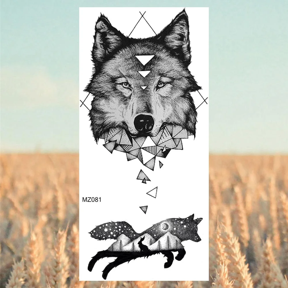 Black Lion Fashion Calf Temporary Tattoos For Women Adult Men Lion Geometric Owl Fake Tattoo Realistic Body Art Decoration Tatoo