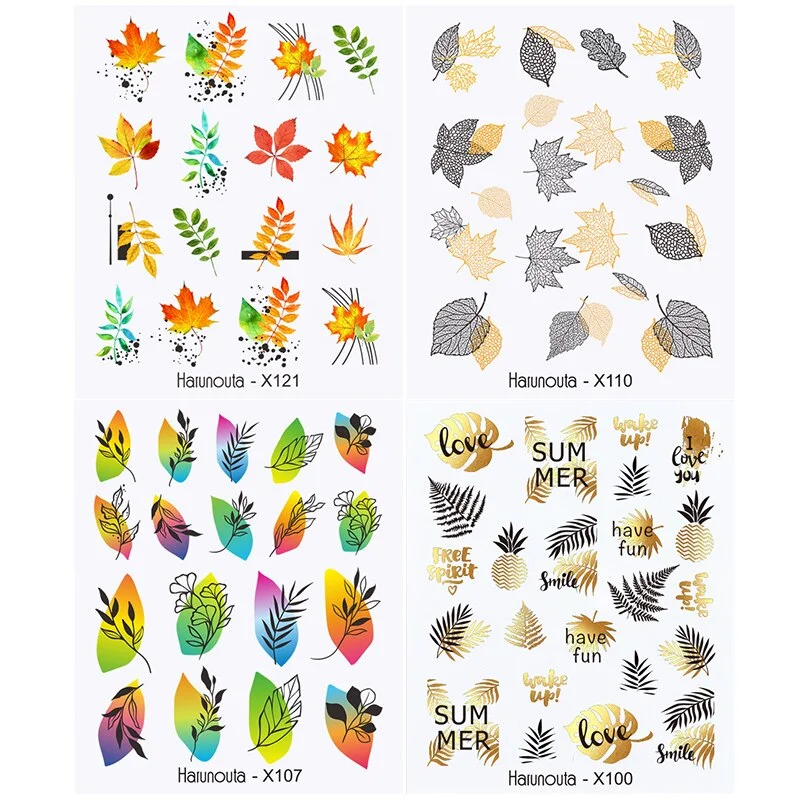 Harunouta 4pcs Geometry Color Wave Line Water Decals Stickers Flower Leaves Slider For Nails Spring Summer Nail Art Decorations-Nail Inspo