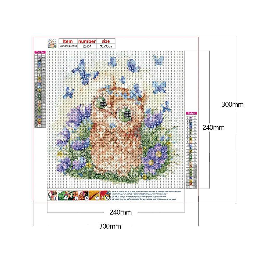 Full Round Diamond Painting 30*30cm - Butterfly Owl