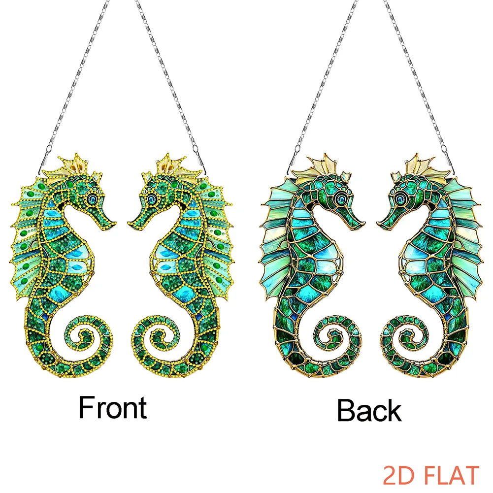 2D Flat Seahorse DIY Diamond Art Pendant Window Hanging Art for Home Wall Decor