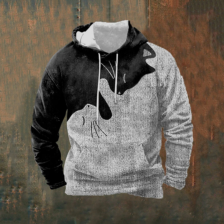 Comstylish Black White Cats Art Pattern Print Casual Hoodie Sweatshirt