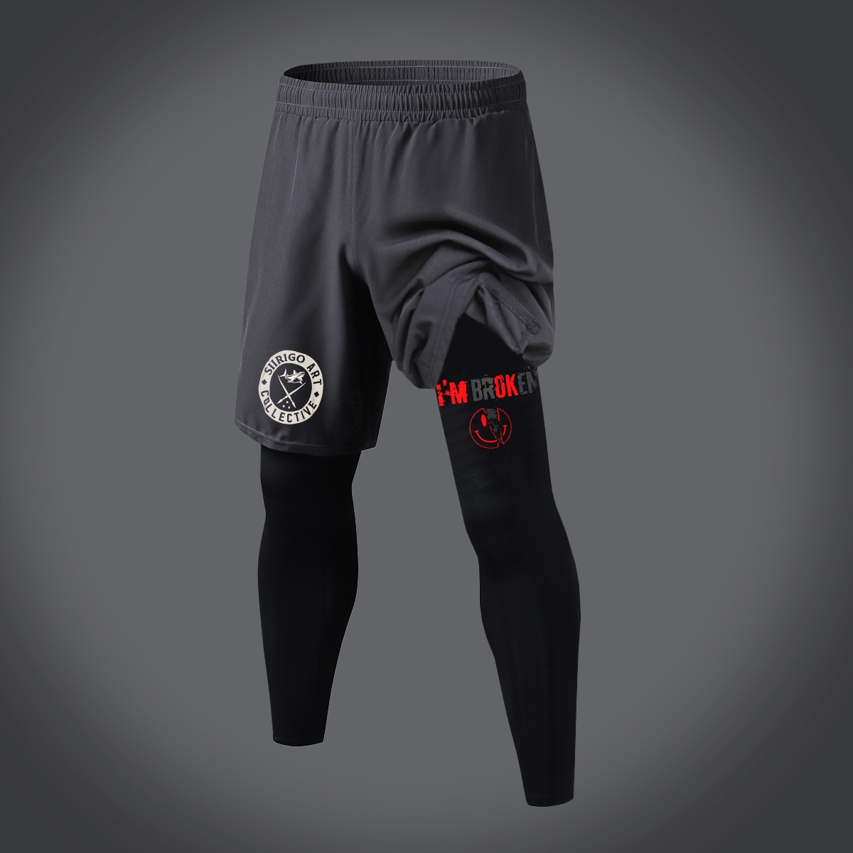 I’M BROKEN and Smiling Face Skull Graphic Print 2 in 1 Gym Workout With Leggings