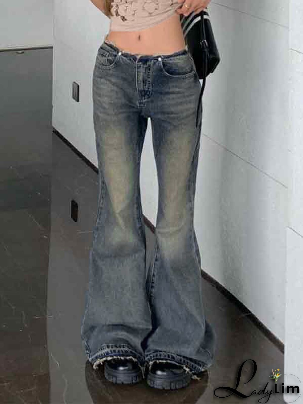 Distressed Washed Low Waist Lengthen Boyfriend Jeans main image 1