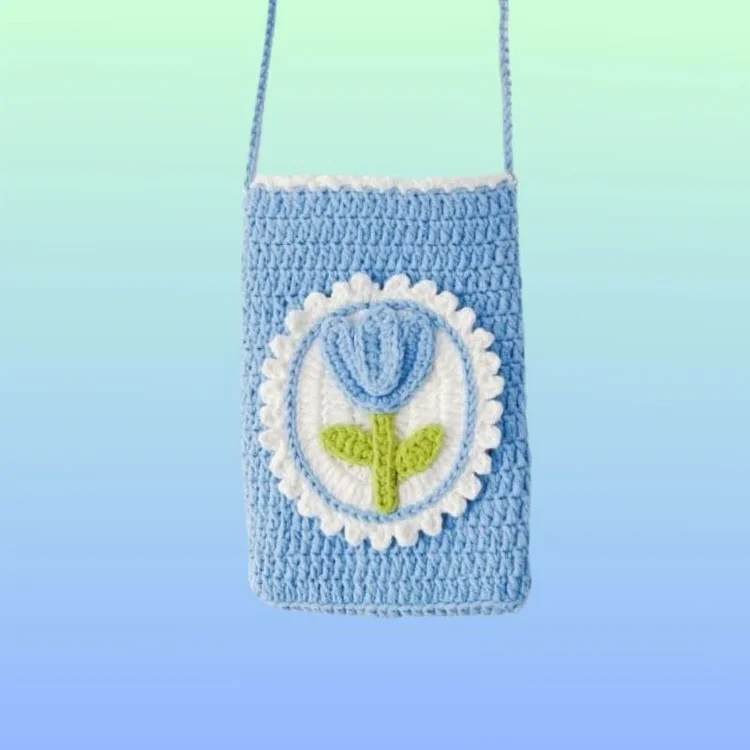 Lulusnow Handmade Blue Lily Crochet Phone Bag