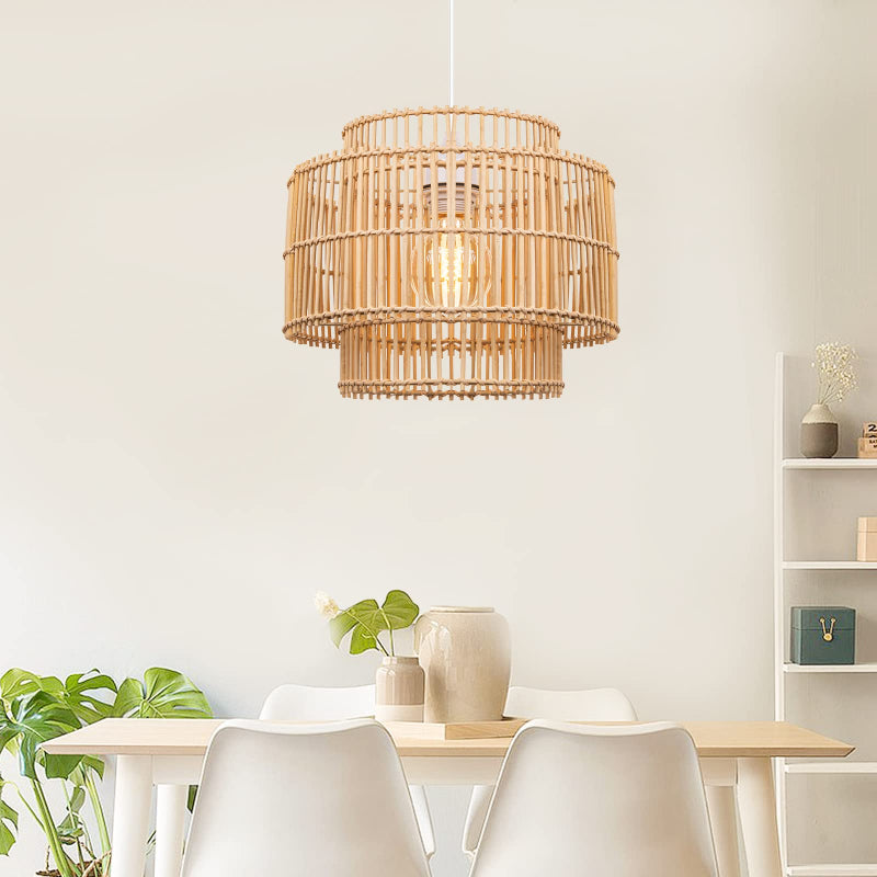 Natural Bamboo Dining Room Pendant Lights Woven Chandelier