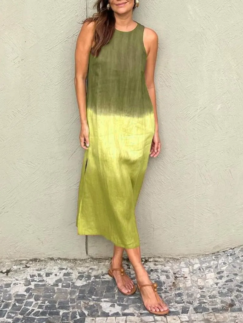 Women's Elegant Casual Sophisticated Cotton Linen Sleeveless Gradient Dress