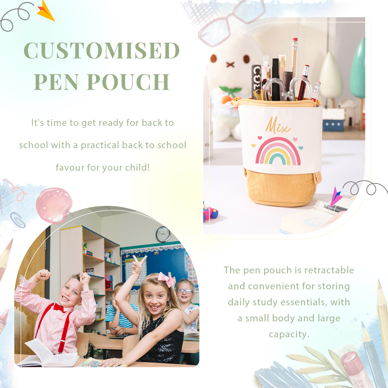 Astuccio per matite acrobaleno personalizzato con 1 nome regalo per scuola elementare bambini