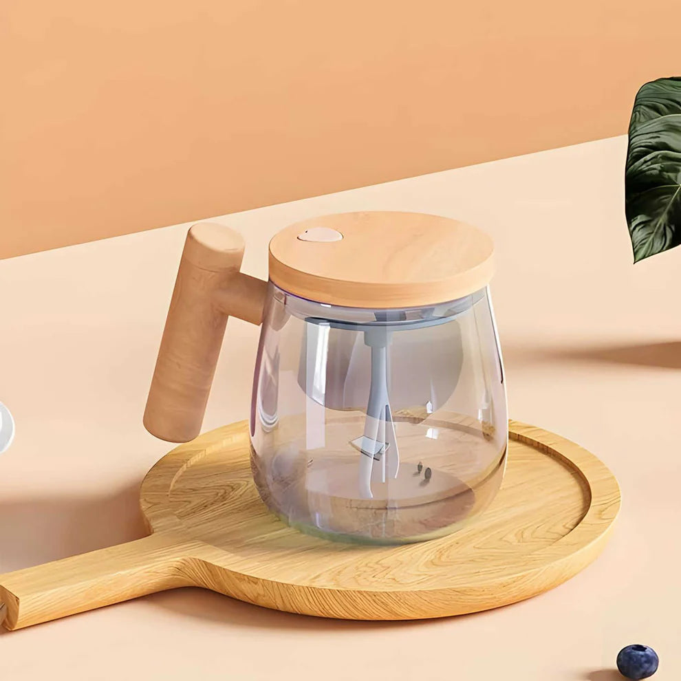 Electric Self-Stirring Wooden Mug – Premium Borosilicate Glass with ...