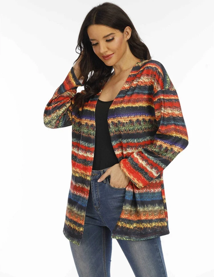 2021 spring European and American printed knitted cardigan thin coat loose coat women