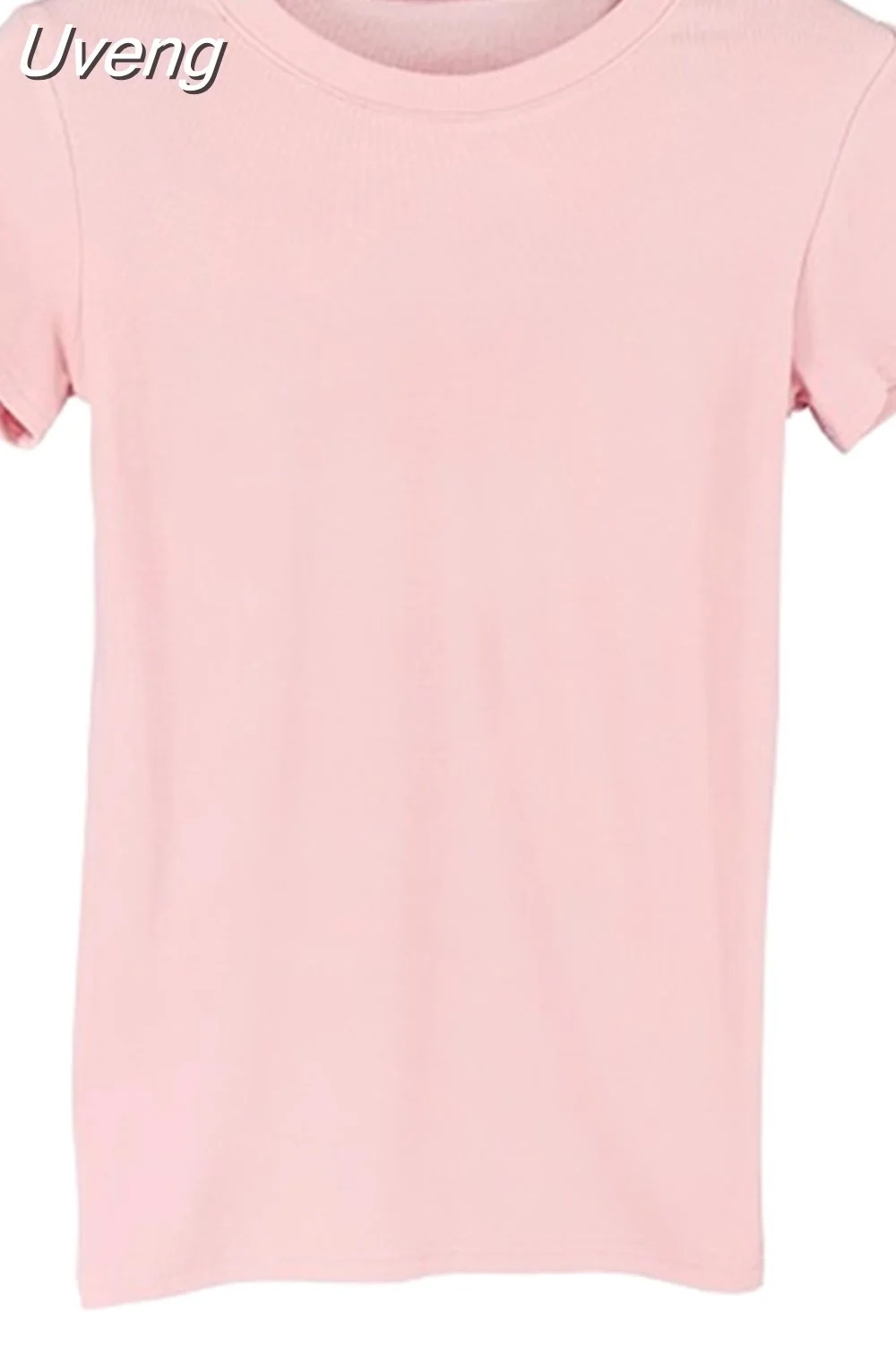 Uveng Summer Solid Cotton Women T-Shirts Fashion Slim Short Sleeve Female T Shirt Tops Korean Women Casual Tee Shirt Femme 13961