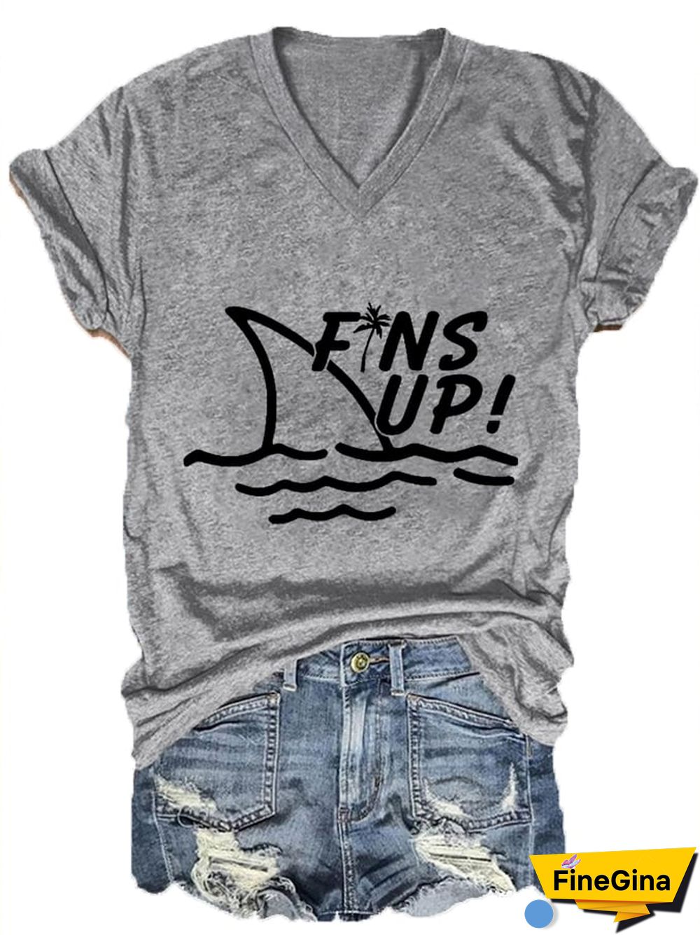 Women's Rip Jimmy Fins Up! Print V-Neck T-Shirt