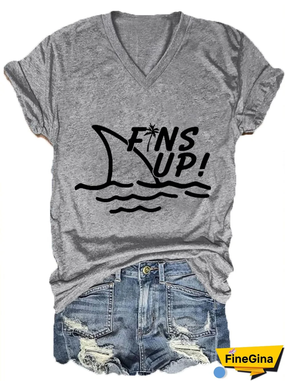 Women's Rip Jimmy Fins Up! Print V-Neck T-Shirt