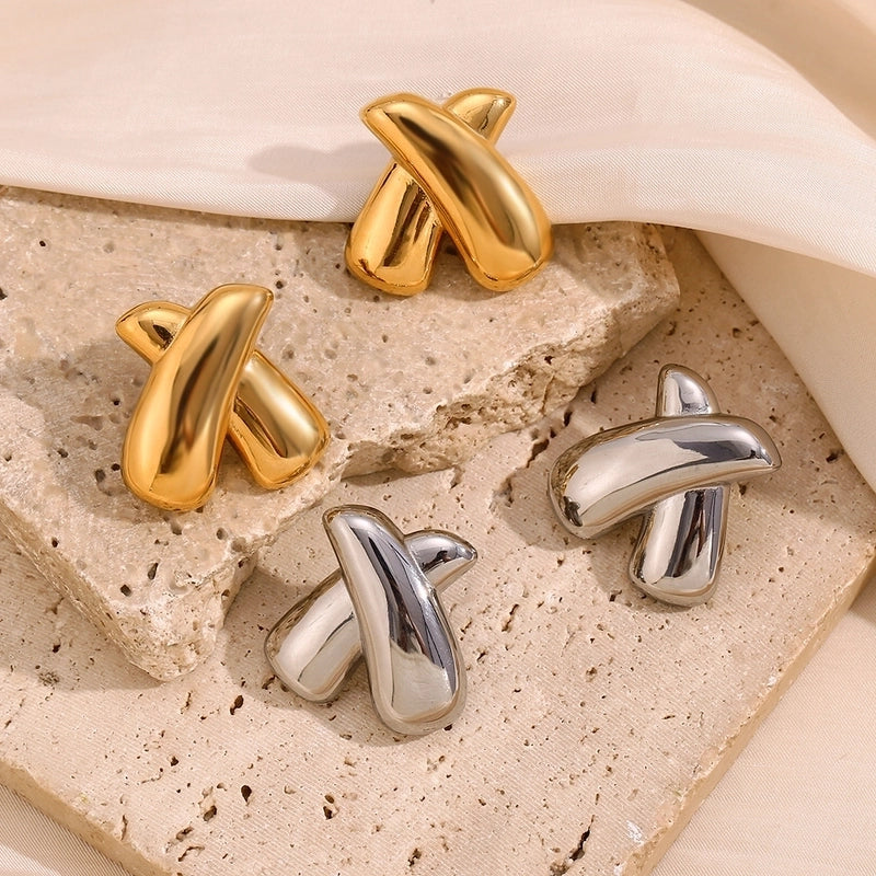 1 Pair Minimalist X-Shaped Solid Color Plating 304 Stainless Steel 18K Gold Plated Ear Studs