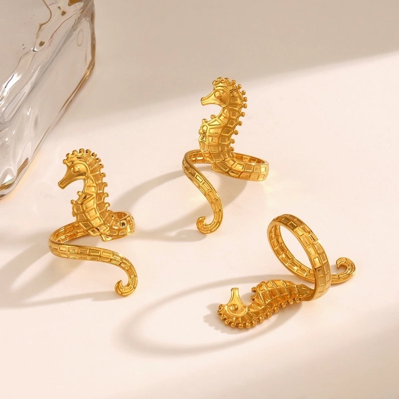 Vacation Hippocampus 304 Stainless Steel 18K Gold Plated Plating Open Rings