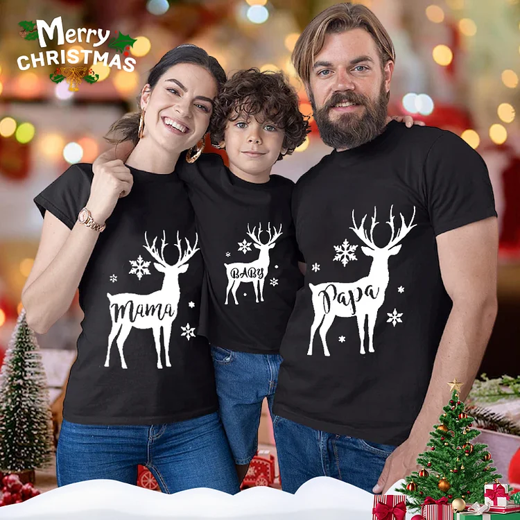 Deer Snowflake Family T-shirt-BSLY0055