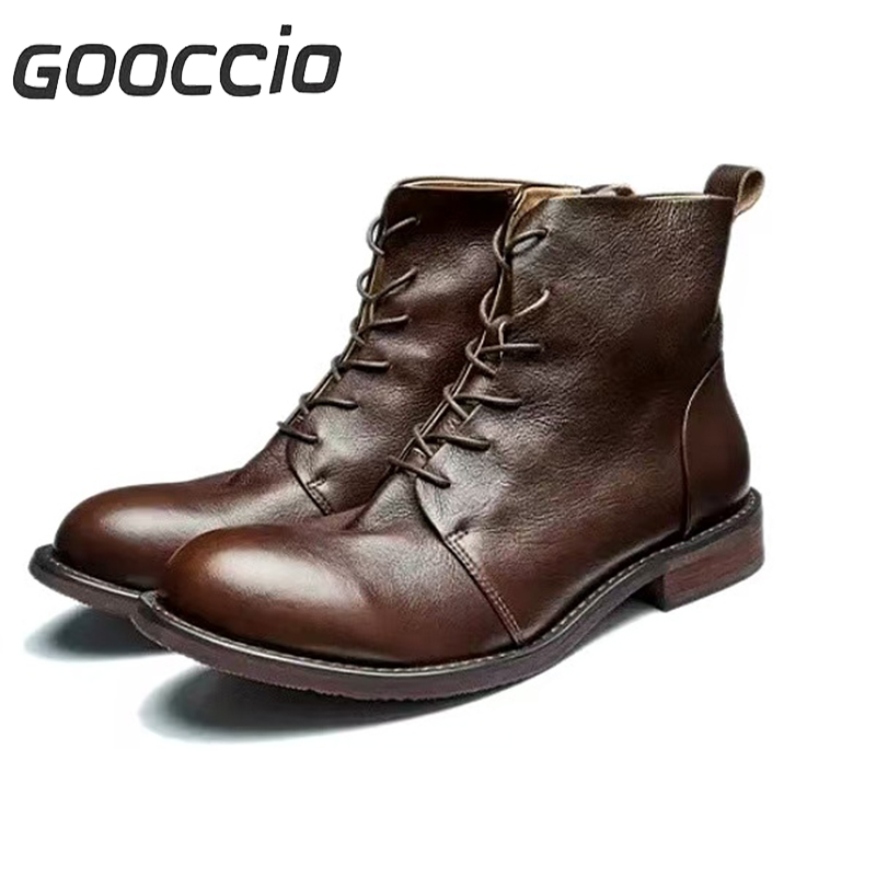DT197 Retro-Style Cowhide Martin Boots For Men GOOCCIO   
