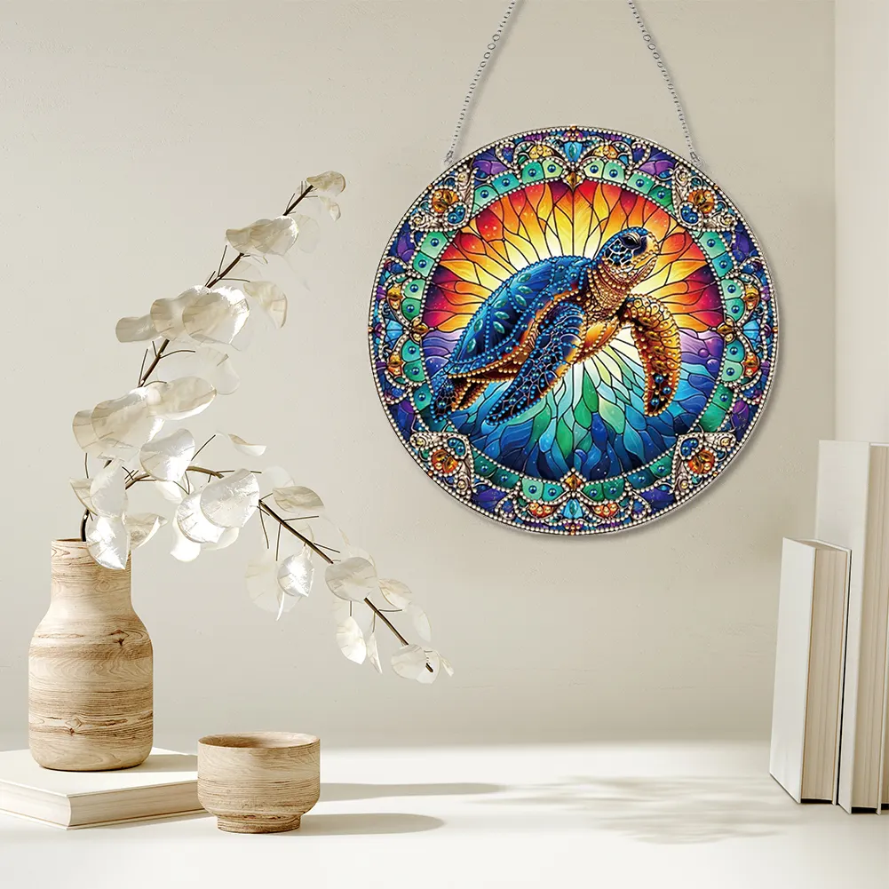 2D Flat DIY Stained Glass Turtle Suncatcher Diamond Painting Art Pendant