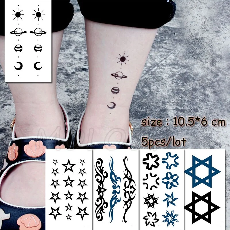 5 Pcs Temporary Tattoo Sticker Tree Bird Moon Sun Forest Waterproof Fake Tatto Water Transfer Tatoo Art for Kid Girl Woman Man