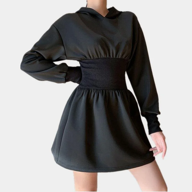 Elastic Waist Hooded Sweater Dress