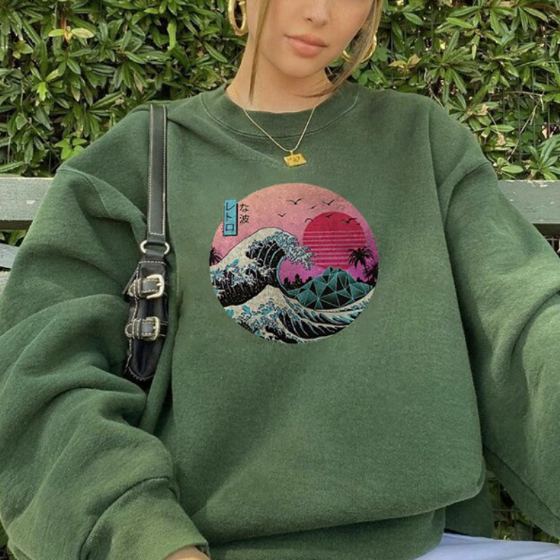   Sunset Waves Japanese Print Casual Sweatshirt - Neojana