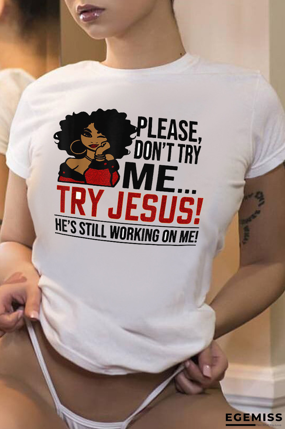 White Casual Vintage Print Patchwork Letter O Neck T-Shirts | EGEMISS