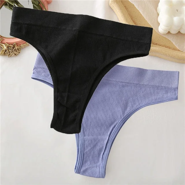 2021 Seamless High Waisted Thongs Woman Sexy Women's Panties Comfortable Briefs Intimates Sexy Lingerie T-Back Pantys 2pcs/set