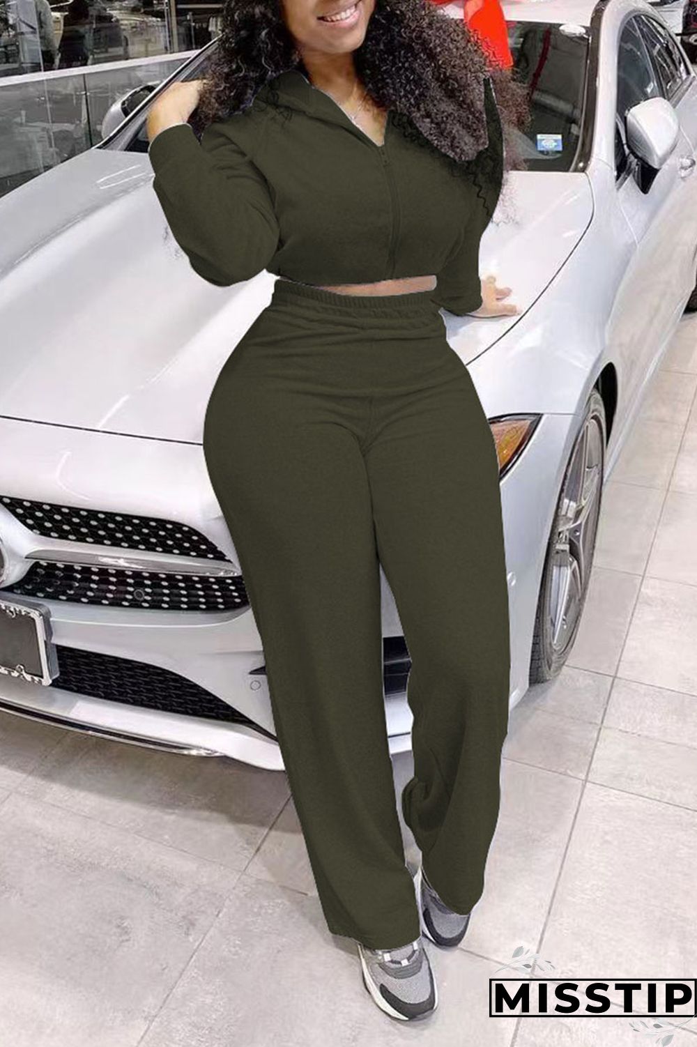 Cream White Casual Print Patchwork Zipper Hooded Collar Long Sleeve Two Pieces