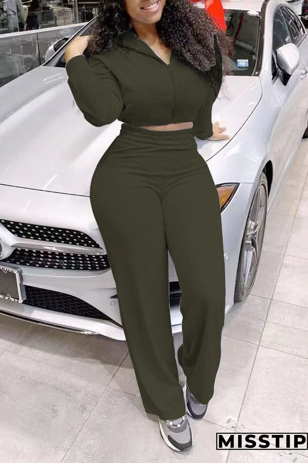 Cream White Casual Print Patchwork Zipper Hooded Collar Long Sleeve Two Pieces